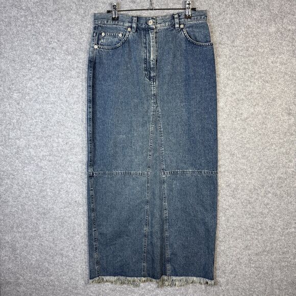 Lauren Jeans Co. Ralph Lauren Long Womens Maxi Denim Skirt Size 6 Fringed Bottom - Picture 1 of 14